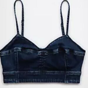 American Eagle Outfitters Dark Blue Denim Crop Zipper Back Top NWT